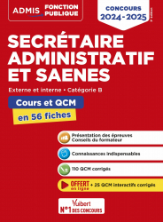 Concours Secrétaire administratif et SAENES, catégorie B, cours et QCM en 56 fiches 2024