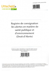 Registre de consignation des alertes en matière de santé publique et d'environnement (Droit d'alerte)