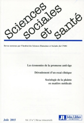 Sciences Sociales et Santé Volume 33 N° 2, Juin 2015