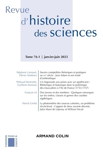 Revue d'histoire des sciences N° 1, juin 2023 - Armand Colin - 9782200935030 - 